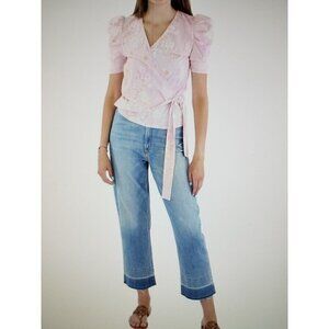 Ava + Esme Womens Floral Print Puff Sleeves Tie Front Wrap Top Shirt Size XS